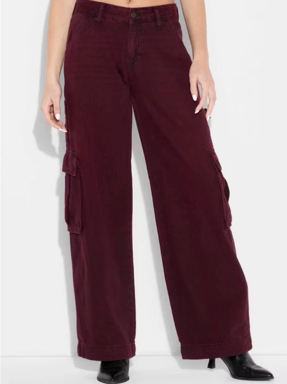 Wild Fable NWT Washed Wide Leg Cargo Pants in Deep Burgundy